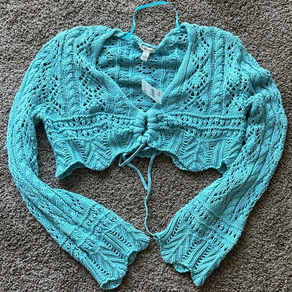 Versona Turquoise Knit Cropped Blouse - Picture 2 of 3